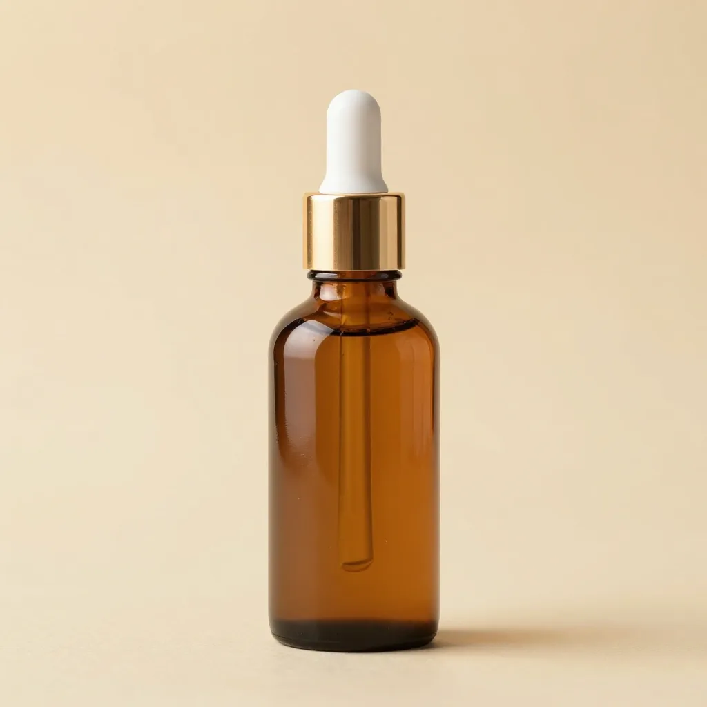 An amber bottle of macadamia facial serum