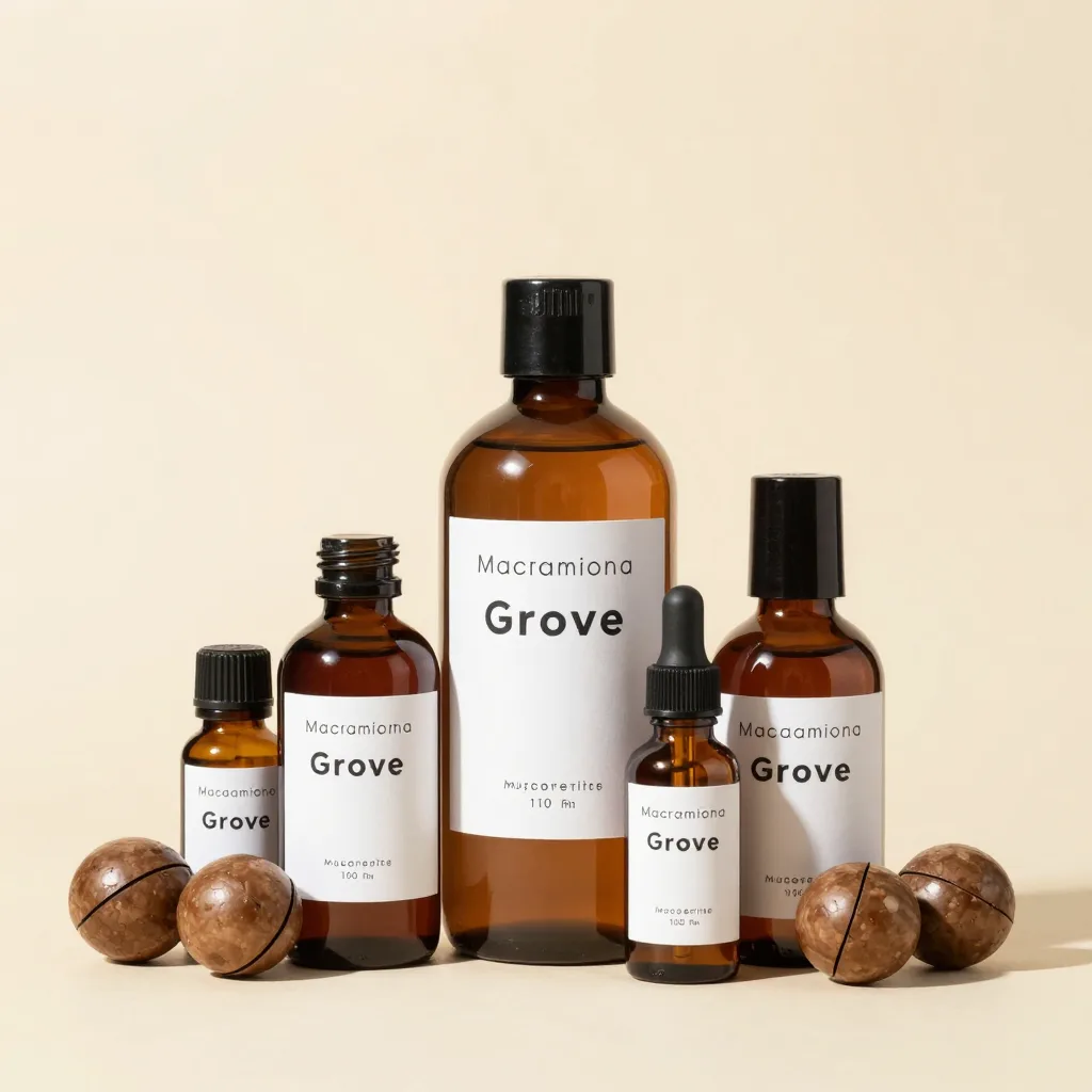 A complete Macadamia Grove set with several bottles
